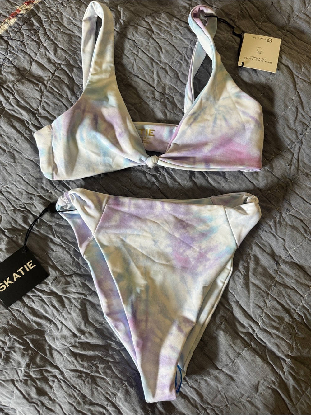 Skatie Pastel Tie-Dye Bikini Set - Lavender, Pale Blue, Cream